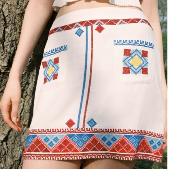 URBAN OUTFITTERS White/Red/Blue Embroidered Mini - Picture 1 of 4